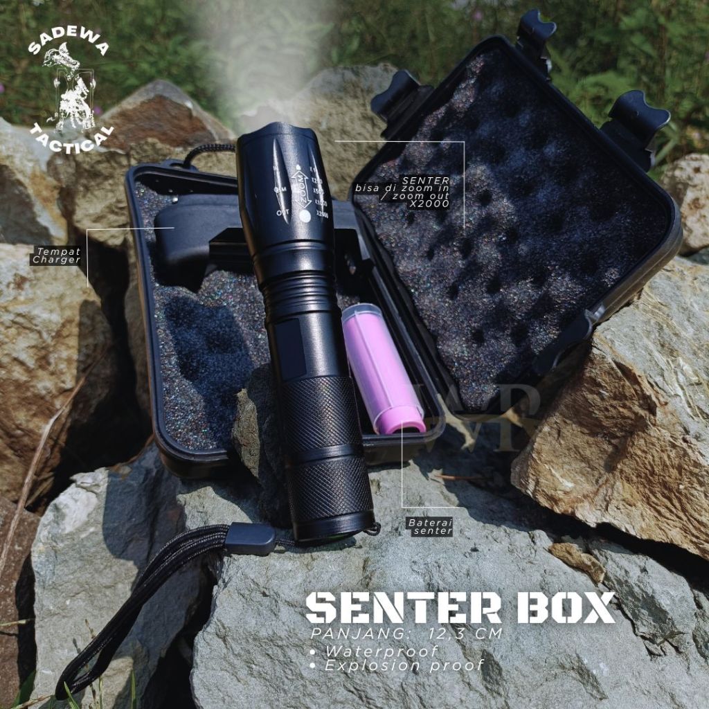 Senter Charger Komplit T6 Tactical XML 8000Lumens / Senter XML T6 / Senter Box Hitam / Holster sente