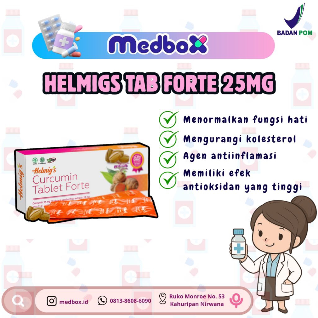 Helmigs Curcumin Tablet Forte 25 mg Isi 30 Tab / 100 Tab Suplemen Temulawak/Curcuma Untuk Kesehatan