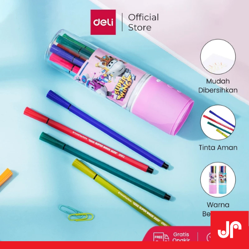 

DELI SUPER WINGS FELT PEN 12 COLOR /SPIDOL WARNA KEMASAN TABUNG EC150-12 EC150-24 / DELI SPIDOL SET