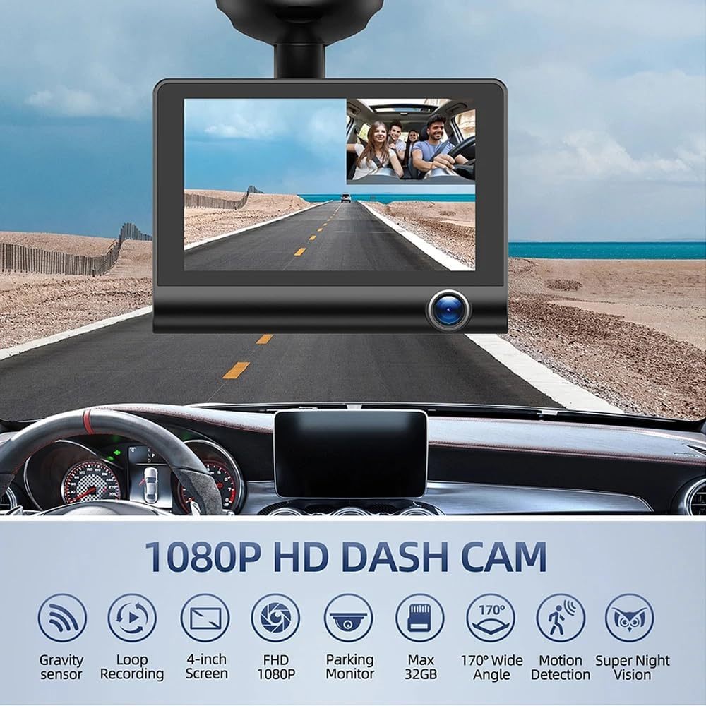 Hot Product Hd 1080P Dashcam Mobil 3 Lens Camera 4 Inch Screen Dash Cam Night Vision Loop Recording