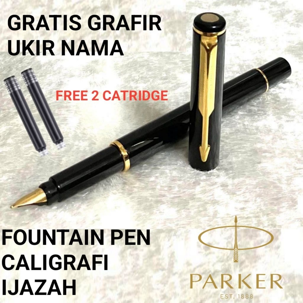 

Ballpoint Mewah Fountain Pen Kaligrafi Parker Free 2 CATRIDGE Gratis Grafir Nama Dan Box Exlusive
