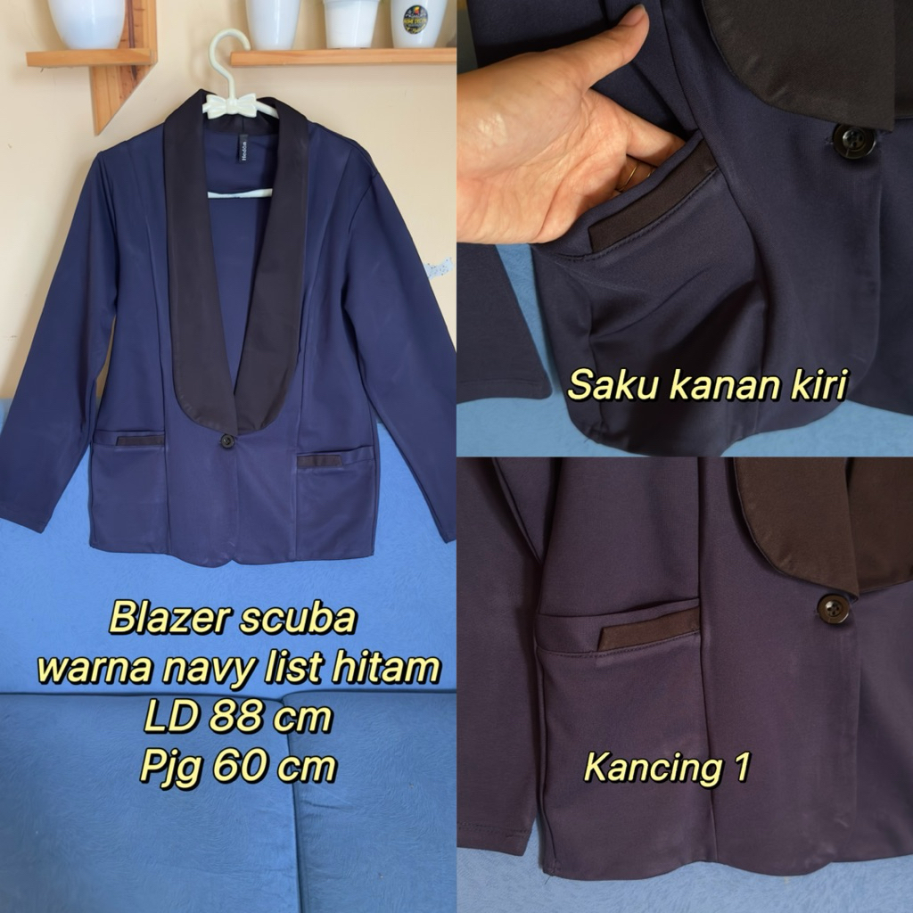 Blazer scuba warna navy list hitam