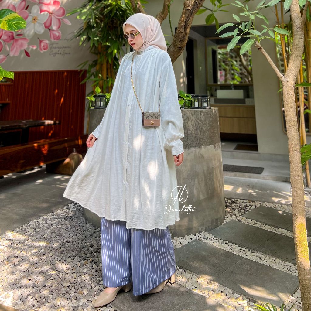 Rachelia Set Kulot Long Tunik Polo Linen Kulot Cotton Stripee One Set Daily One Set Rempel by Diarle