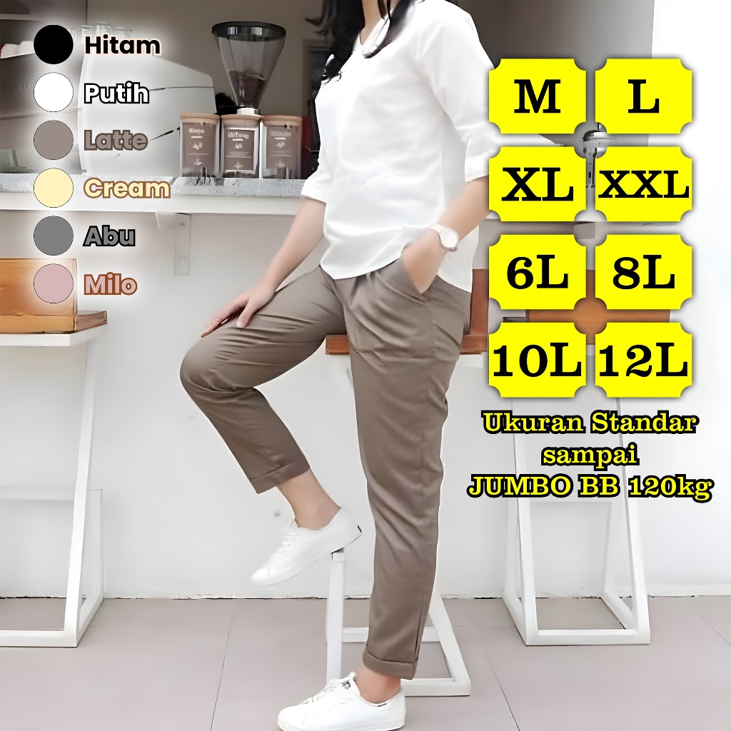 Celana wanita baggy pants kain drill grade A pinggang belakang karet