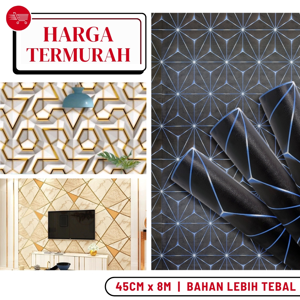 Wallpaper Dinding Setiker Tembok Rumah Piramid 3 Dimensi Walfafer Berlian Biru Keramik UK 10 Meter