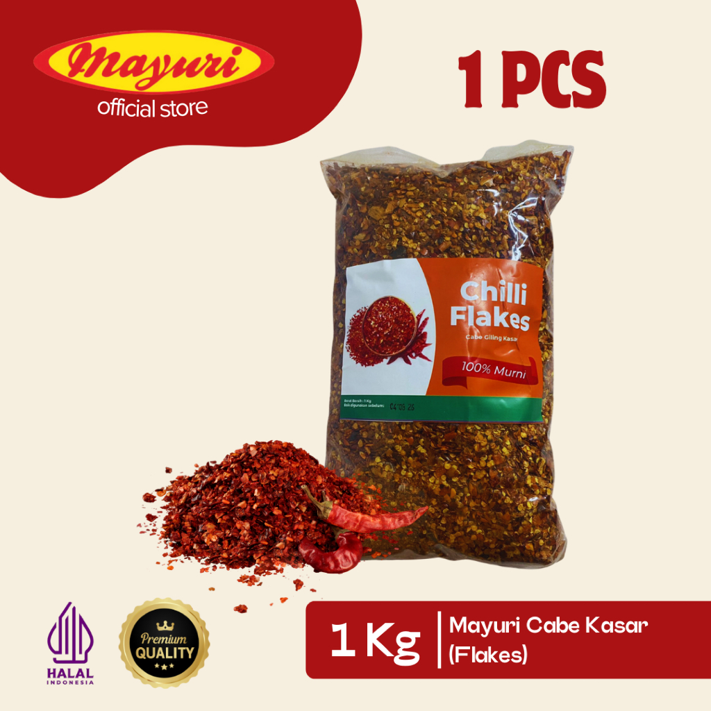 

MAYURI Chilli Flakes Cabe Kasar Murni 1Kg Halal BPOM