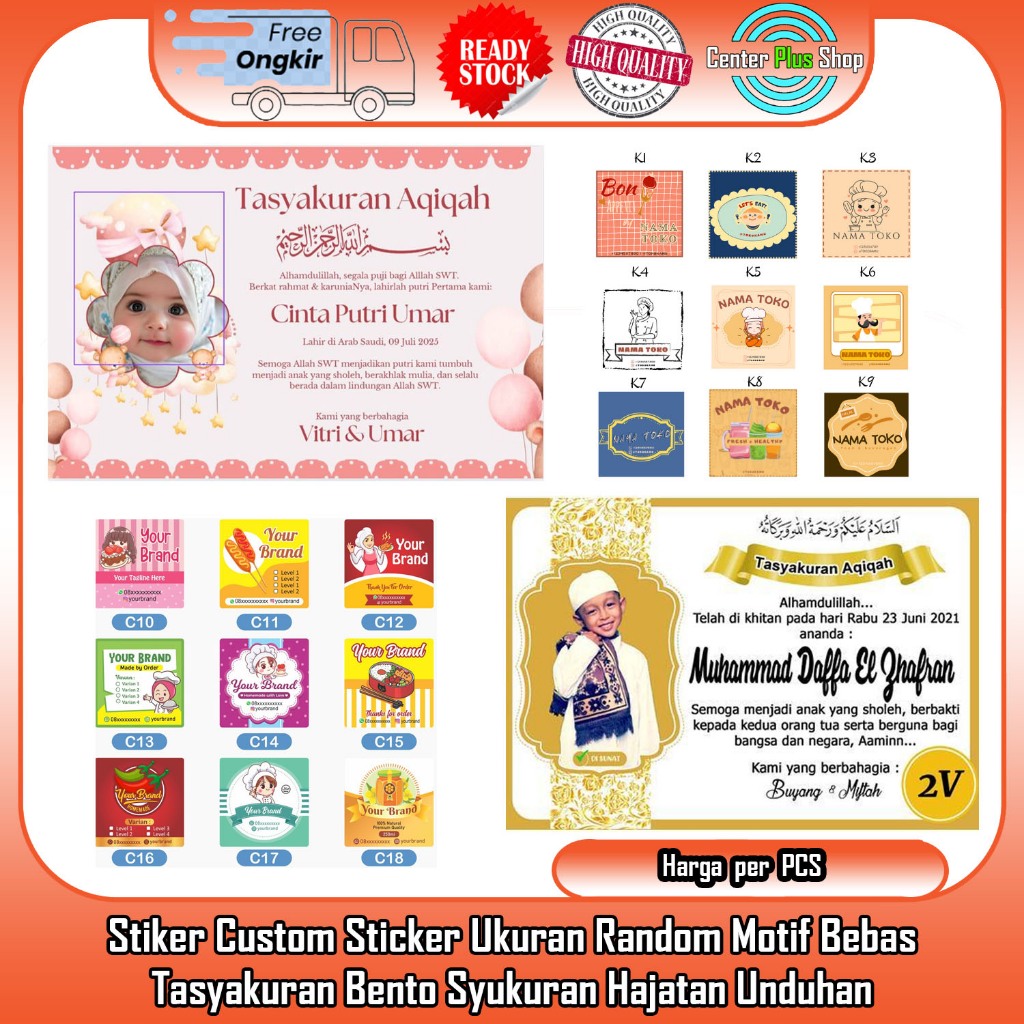 

Sticker Tempel Desain Custom Ukuran Standar Lebar 10 cm x Tinggi 7 centi VIT meter Tasyakuran Syukuran Kotak Bento