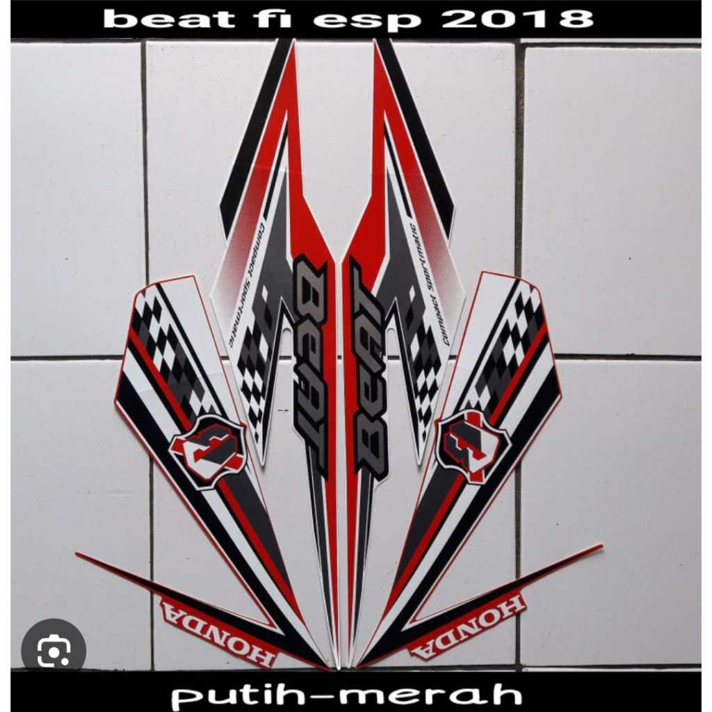 Sticker Striping Motor Honda Beat Fi 2018 Putih Merah list body motor beat Fi 2018