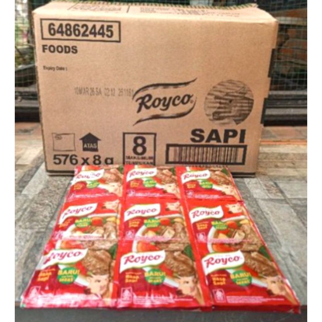 

Royco rasa sapi 1 dus isi 576 pcs expired 2026 max packing cargo 2 karton
