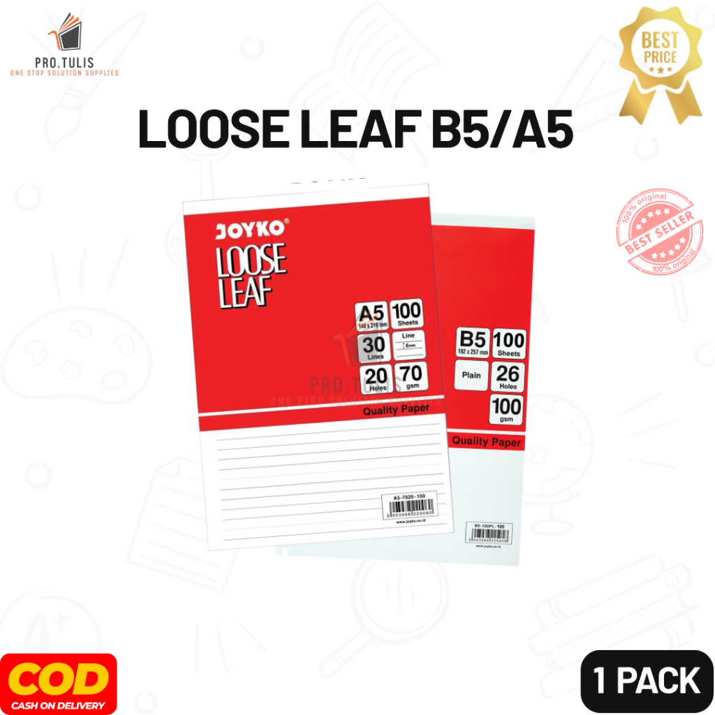 

(1PACK) Joyko Loose Leaf B5/A5-7020 – Refill Isi Kertas Binder 100 / 50 Lembar ProTulis