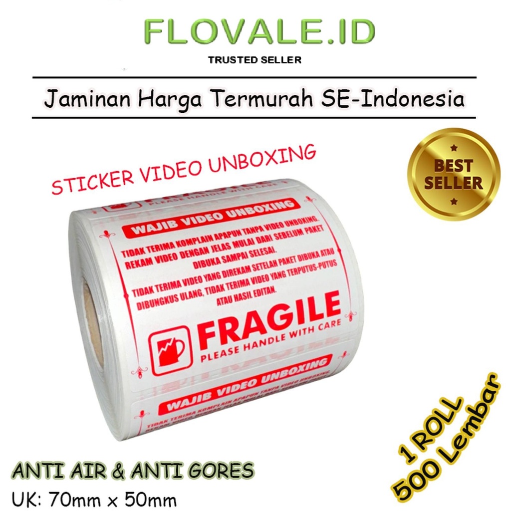 

Label Sticker FRAGILE Wajib Video Unboxing Stiker Jangan Dibanting Online Shop isi 500 Lembar