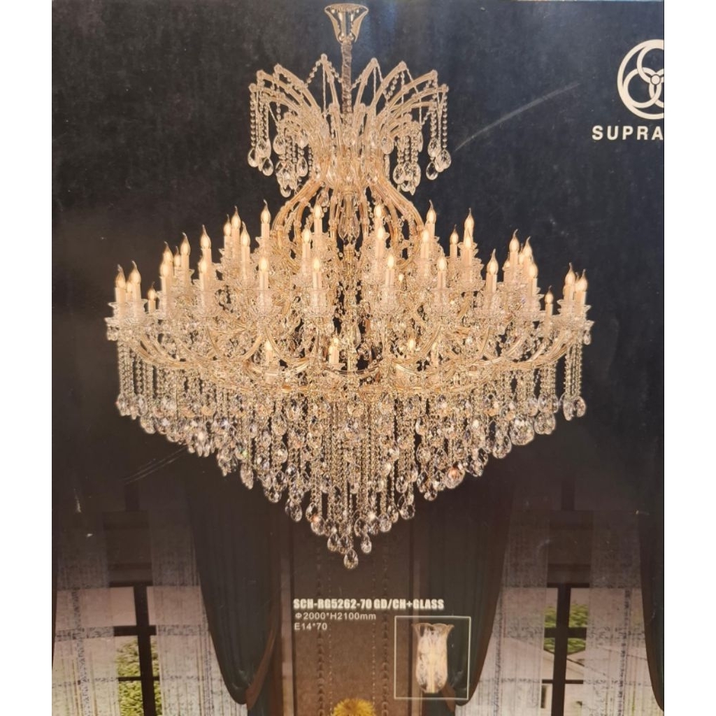 Lampu Gantung Hias Void Kristal Lilin Ceko Chandelier Semprong 70 Lampu Gold & Silver