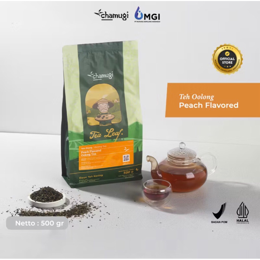 

CHAMUGI Tea Leaf Daun Teh, Peach Oolong Tea kemasan 500 gram.