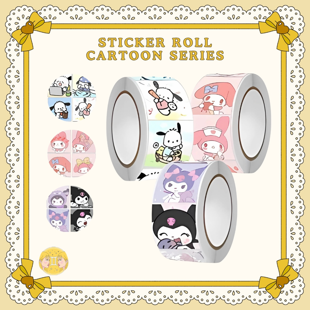 

Sticker Roll 500pcs Stiker Kartun Lucu 25mm Labubu Kuromi Hiasan Label Kemasan SS001