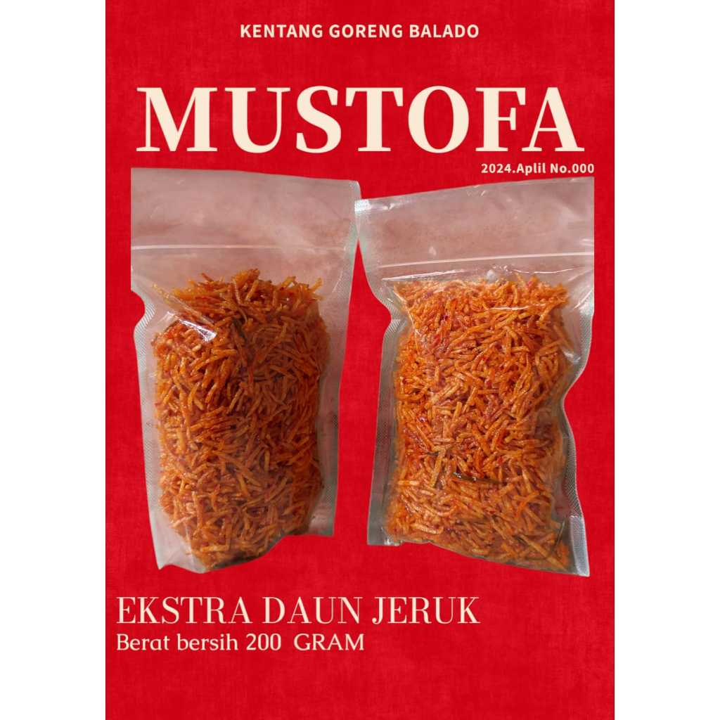 

Kentang Goreng Mustofa Balado Pedas Manis Daun Jeruk Isi 200gram