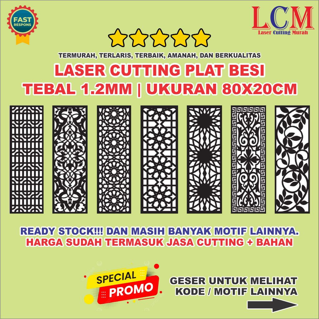 Laser Cutting Plat Besi 1.2mm Ukuran 80x20cm | Ornament Pagar Laser Cutting