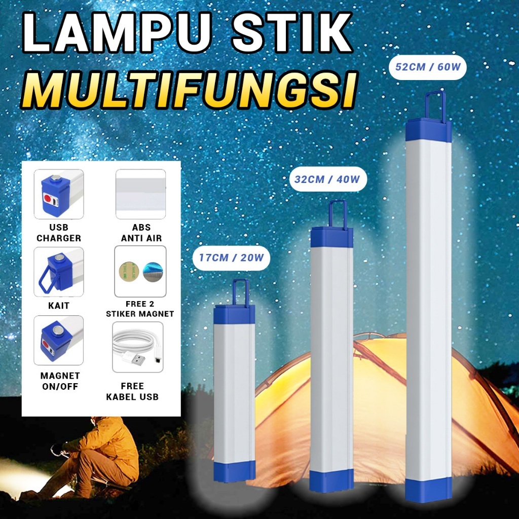Lampu LED Emergency Darurat Portable Stik Panjang 3 MODE Multifungsi DC 5V 20W 40W 60W Lampu Kemah D