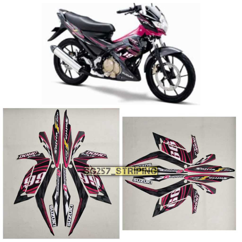 Striping Stiker Motor Suzuki Satria Fu F150 2012 Hitam Pink Standar Berkualitas