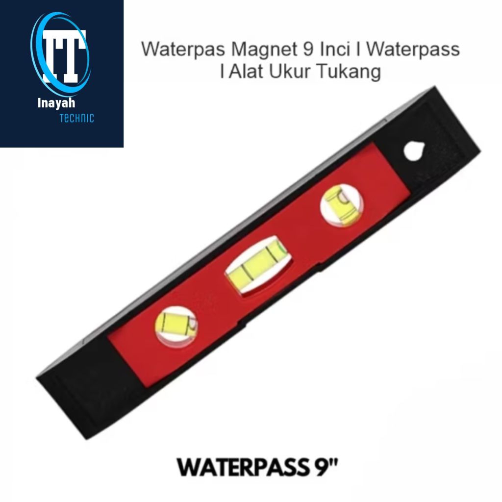 WATERPAS MAGNET 9" WATERPASS TORPEDO 225MM PENGGARIS AIR PENDEK MISTAR TIMBANGAN ALAT UKUR KEMIRINGA