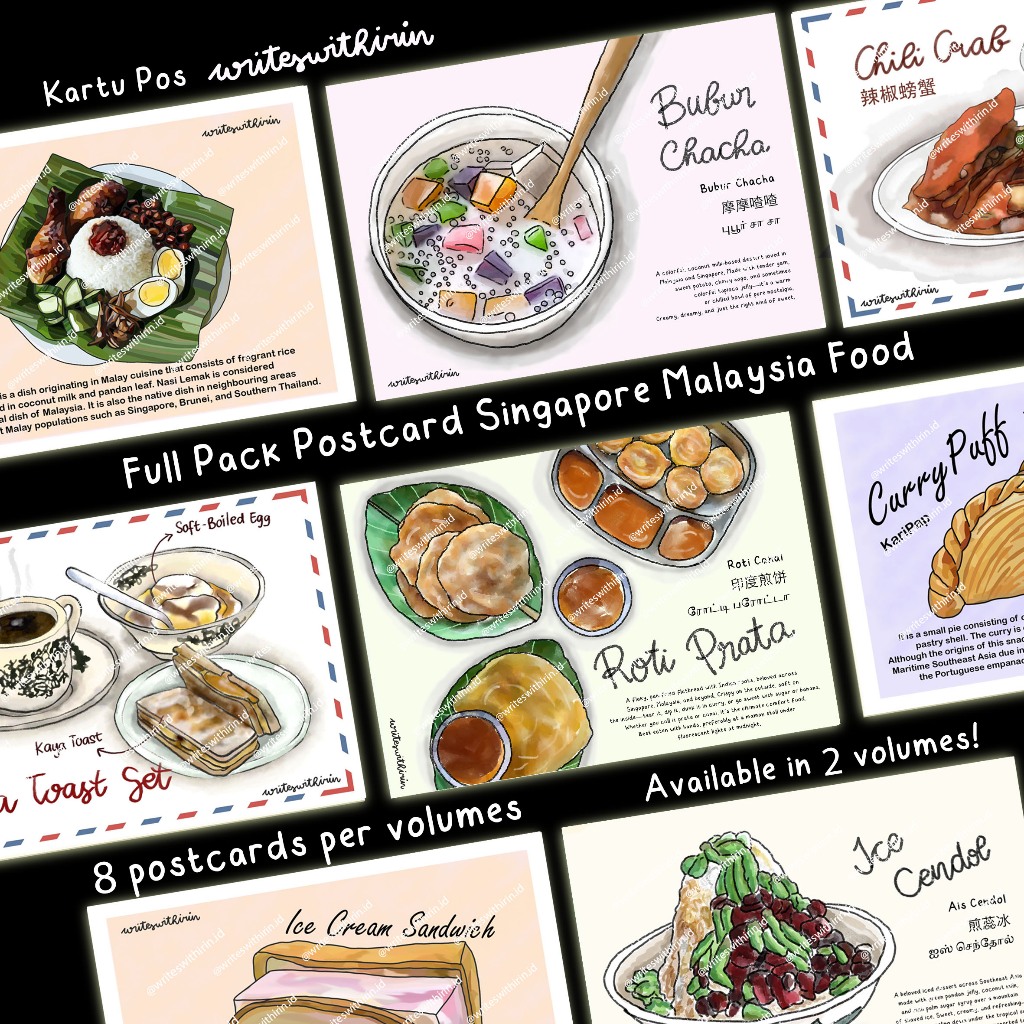 

(writeswithirin) Full Pack of Singapore Malaysia Cuisine/ Local Food (8 Postcards)