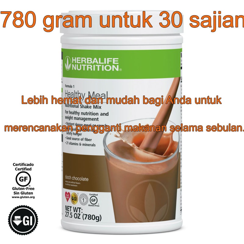 Herbalife Healthy Meal Nutritional Shake Mix: Dutch Chocolate 780g-Nutrisi Sehat dan Lezat untuk Tub