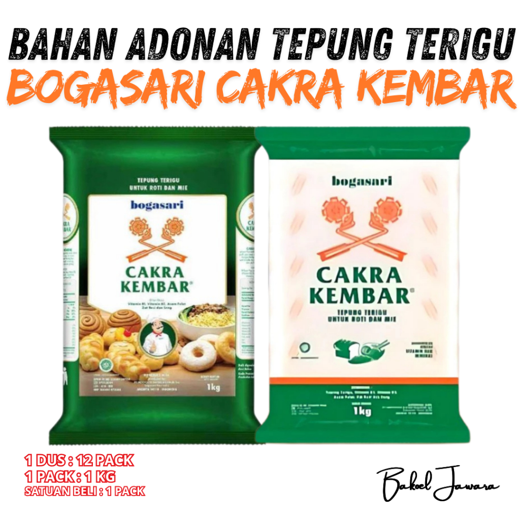 

( 1 PACK 1000 gr 1 kg ) TEPUNG TERIGU BOGASARI CAKRA KEMBAR PREMIUM ECONOMIS MURAH