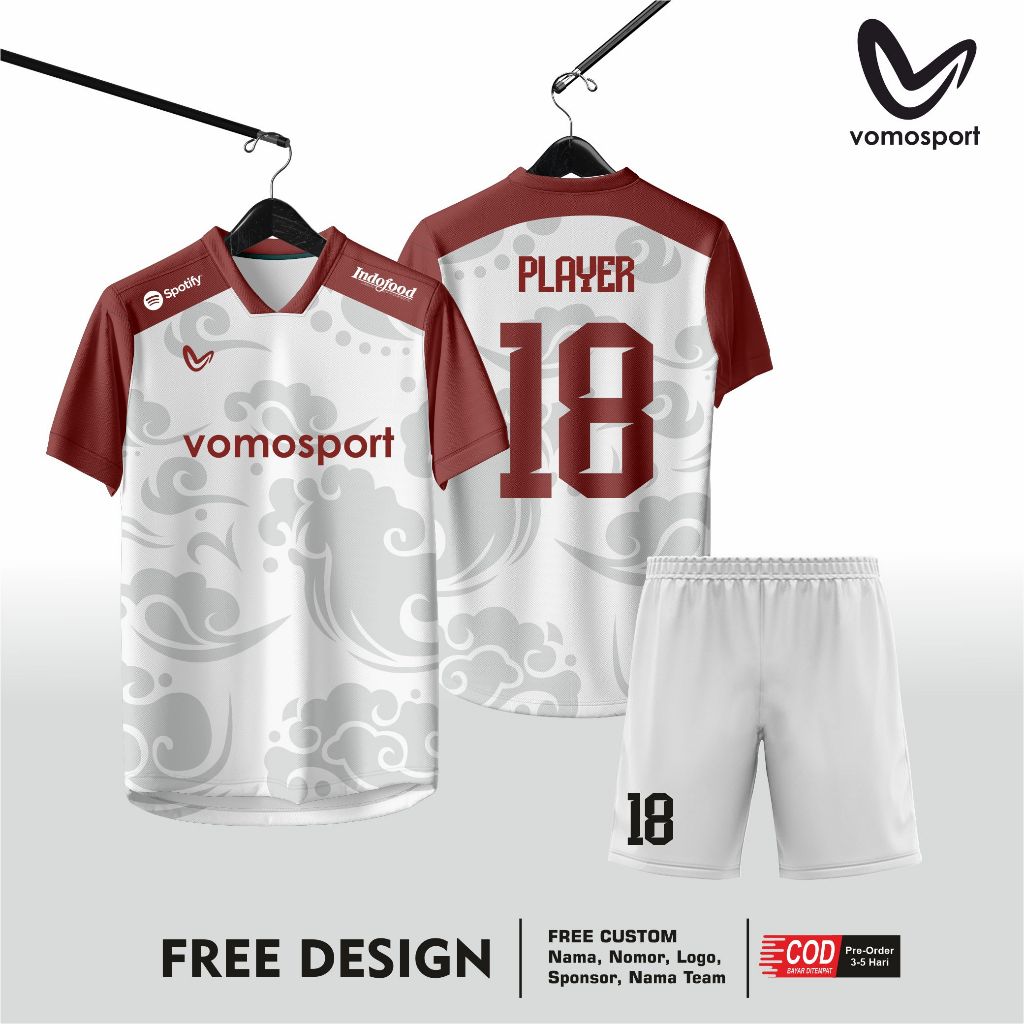 jersey futsal sepak bola merah maron putih full printing satuan