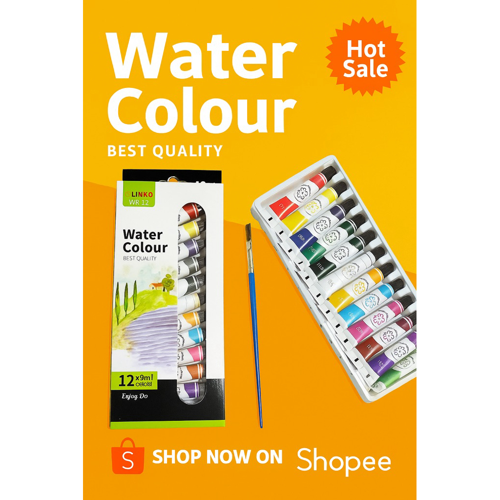 

TRIFELO WATERCOLOR/CAT AIR V-TRO 12 WARNA Linko + kuas