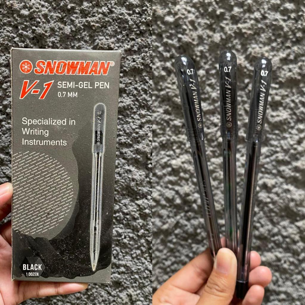 [PCS] Snowman Pulpen V1 – V7 – Ballpoint Hitam/ biru Original, Tinta Lancar, Halus & Awet ATK Murah