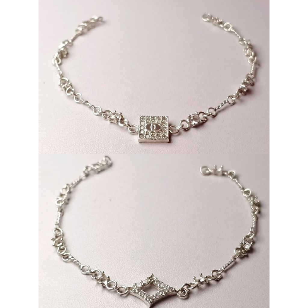 Gelang Rantai Permata/Gelang Perak Asli/Gelang Wanita/Gelang Terbaru/Perak Asli 925/Lapis Emas Putih