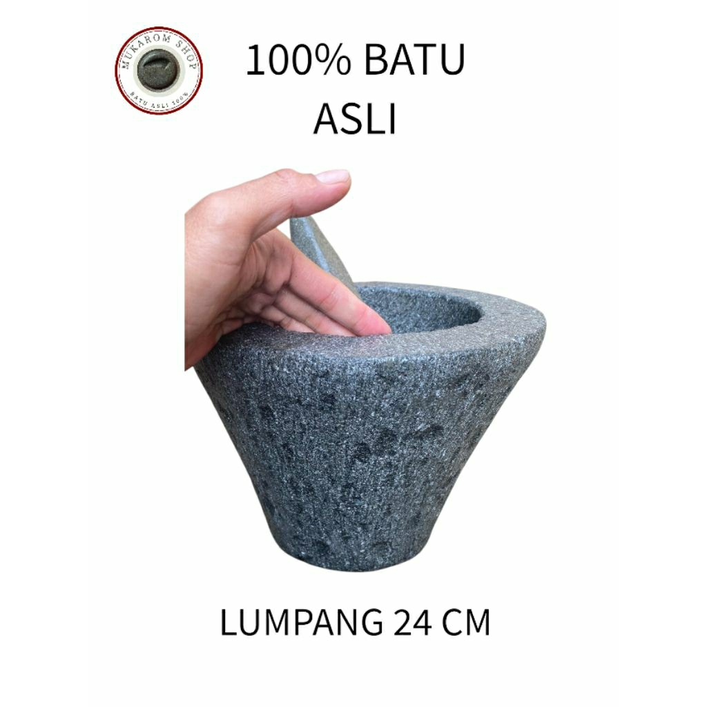 Lumpang batu asli ukuran jumbo 24 cm manual pahat plus tumbukan batu asli 100% tanpa campuran