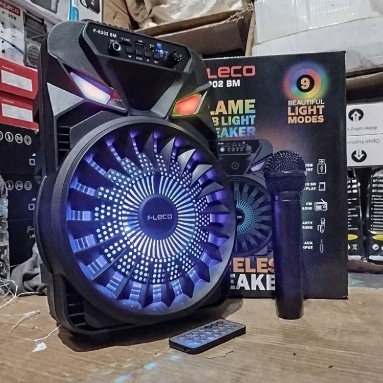 Speaker Bluetooth FLECO F-8863LED X-BASS 8,5 Inch BONUS TRIPOD DAN MICROPHONE KABEL KARAOKE Remote C