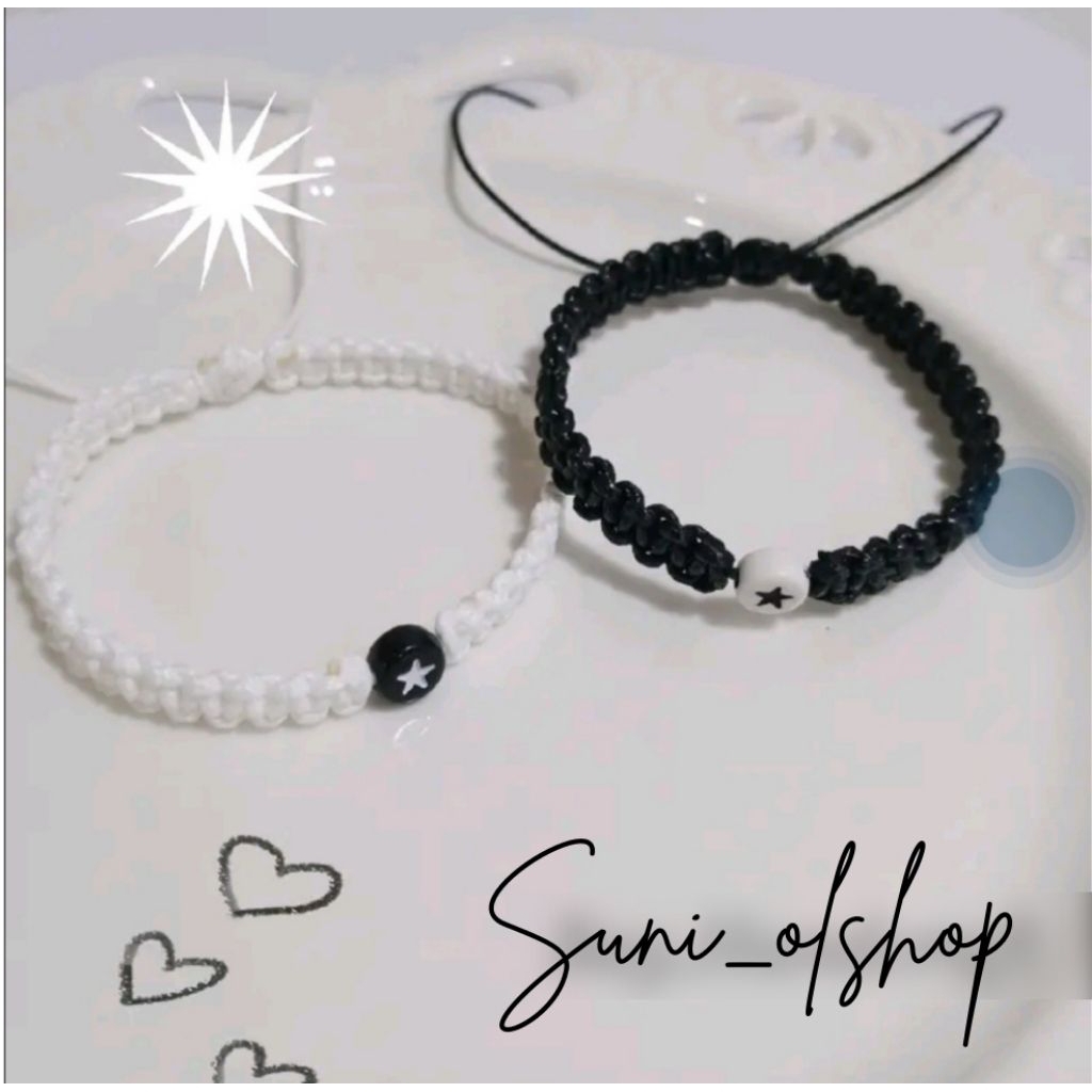 Gelang tali rajut star hitam putih/gelang couple magnet