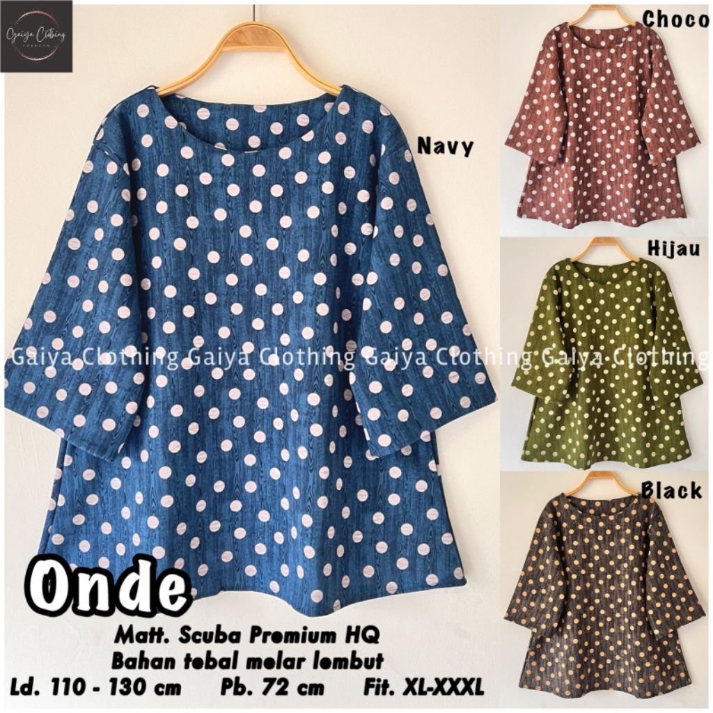 BLOUSE ATASAN JUMBO SCUBA WANITA MOTIF ONDE- ONDE TOP