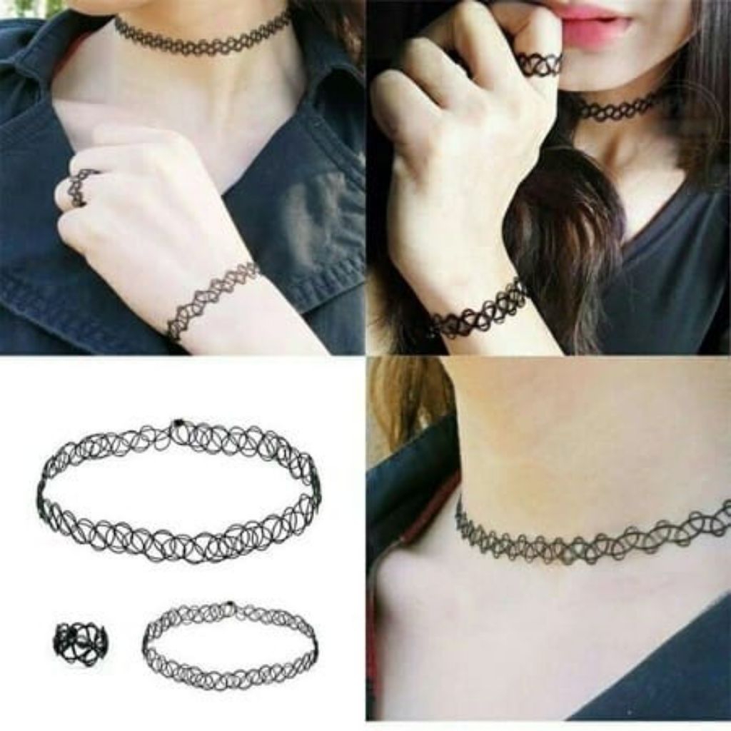 choker tatto kalung 3 IN 1 kalung cin cin gelang tatto