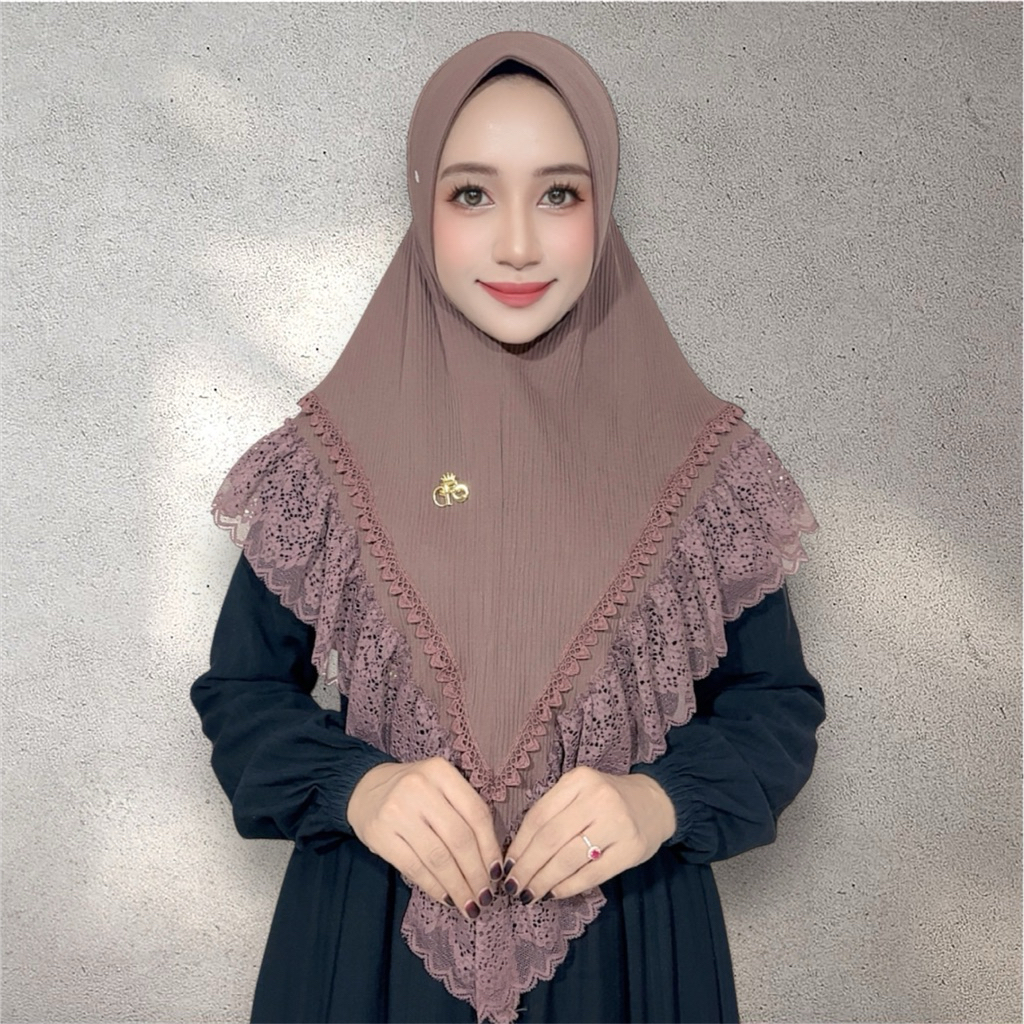 Jilbab selena renda plisket by FO hijab wanita muslim dewasa