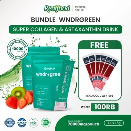 Double Pouch Realfood WNDRGREENS Super 10,000mg Collagen Bird’s Nest Drink I Minuman Collagen dengan