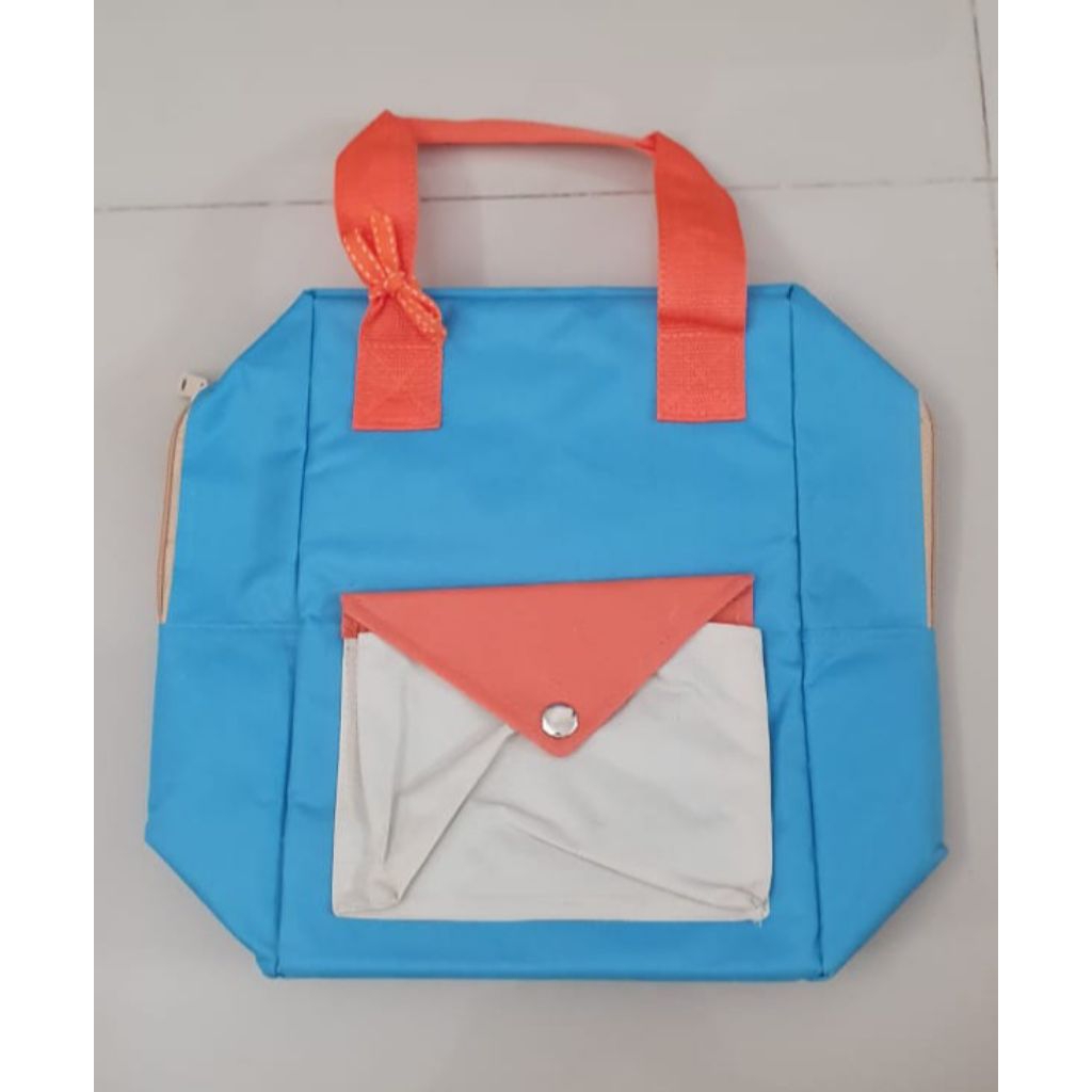 Tas Backpack Kain Biru Oranye Preloved