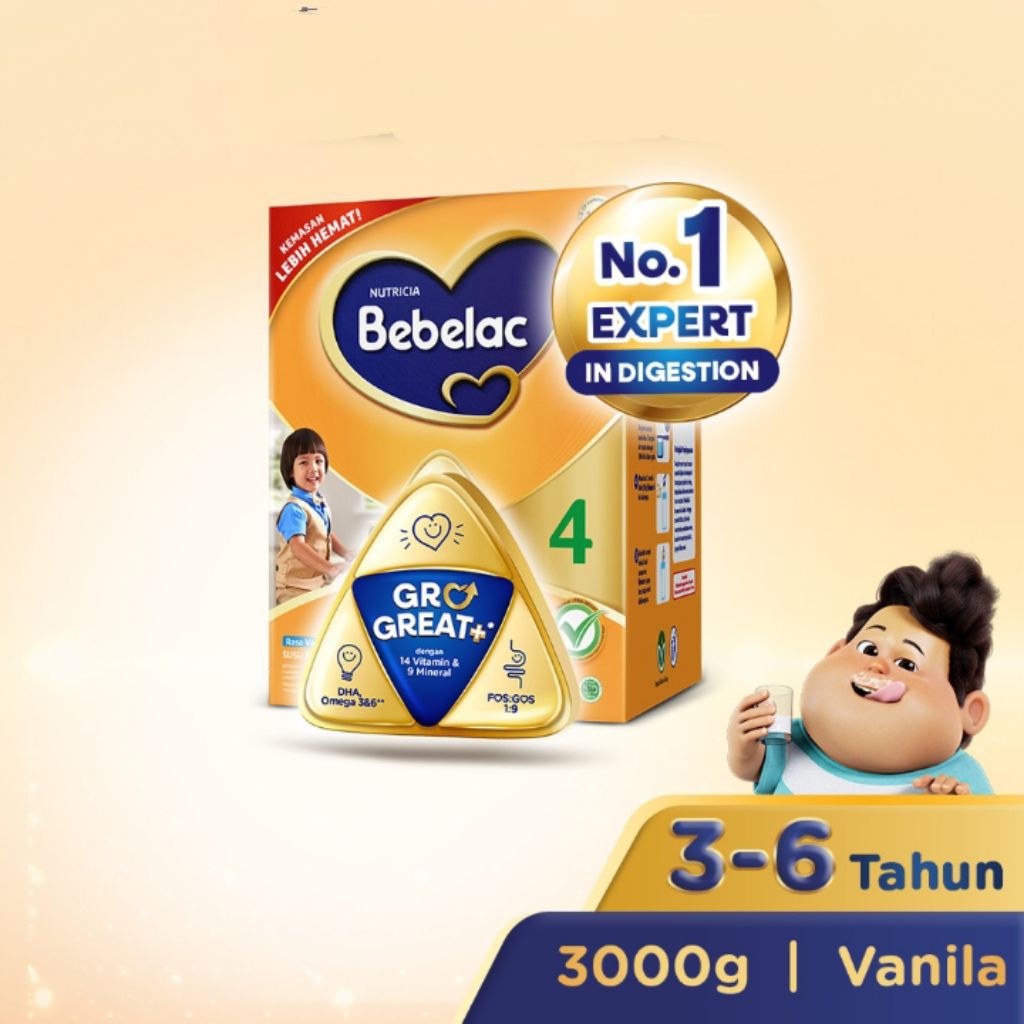 

Bebelac 4 VANILA 3000 GRAM GroGreat+ Susu Pertumbuhan