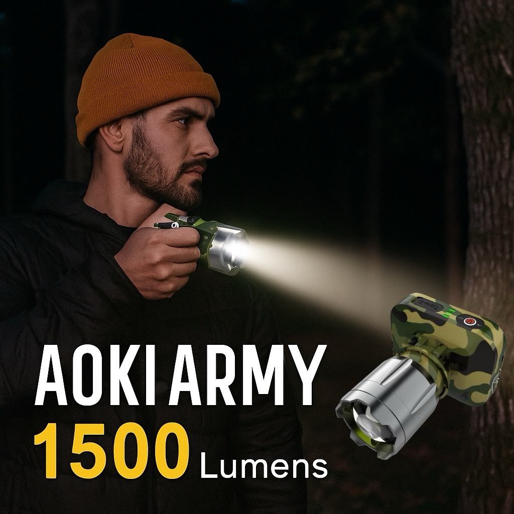 SENTER KEPALA LED AOKI 80 PRO ARMY AK-3651A / AK-3696A 1500LUMENS / 1300LUMENS