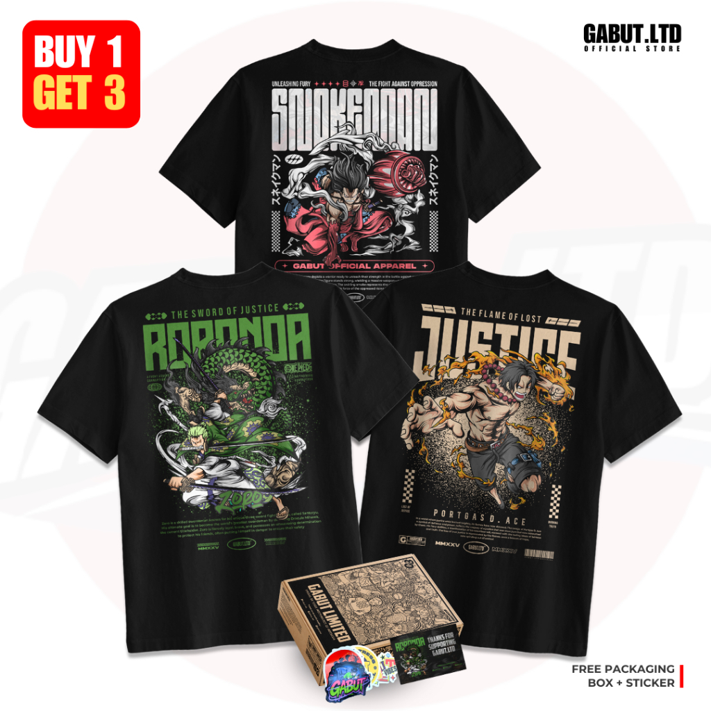 [HARGA SPESIAL LIVE] - Paket Bundling 3pcs Kaos Distro Unisex Motif Unleashing Fury, Sword of Justic