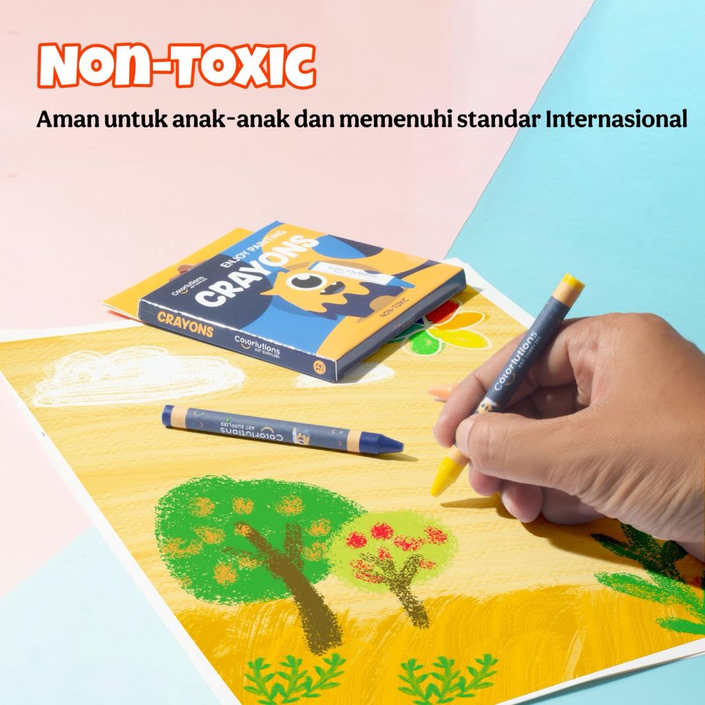 

MENKO X Colorlutions Crayon 12 Color Non Toxic / Krayon 12 Warna / Krayon Anak Sekolah 12 Warna Aman Untuk Anak