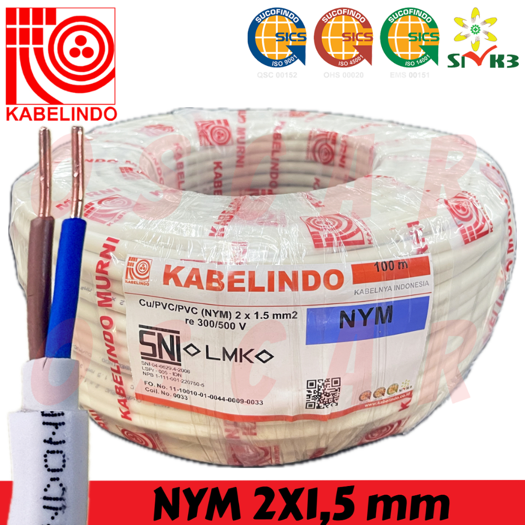 KABEL LISTRIK NYM 2X1,5 KABELINDO (100MTR) TEMBAGA BERKUALITAS TINGGI