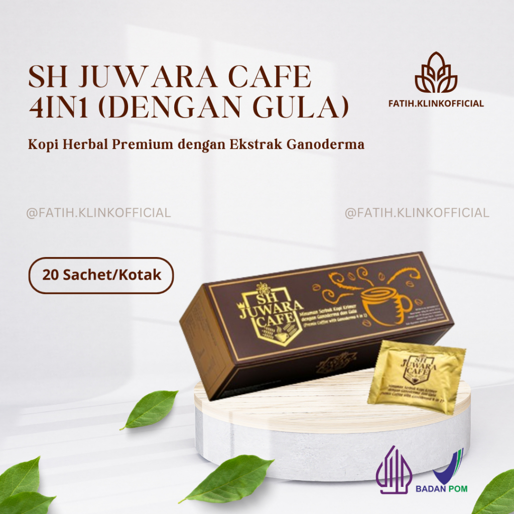 

Kopi SH Juwara Cafe 4in1 (Isi 20 Sachet) Kopi Juwara Cafe Sehat Alami Mengandung Ganoderma