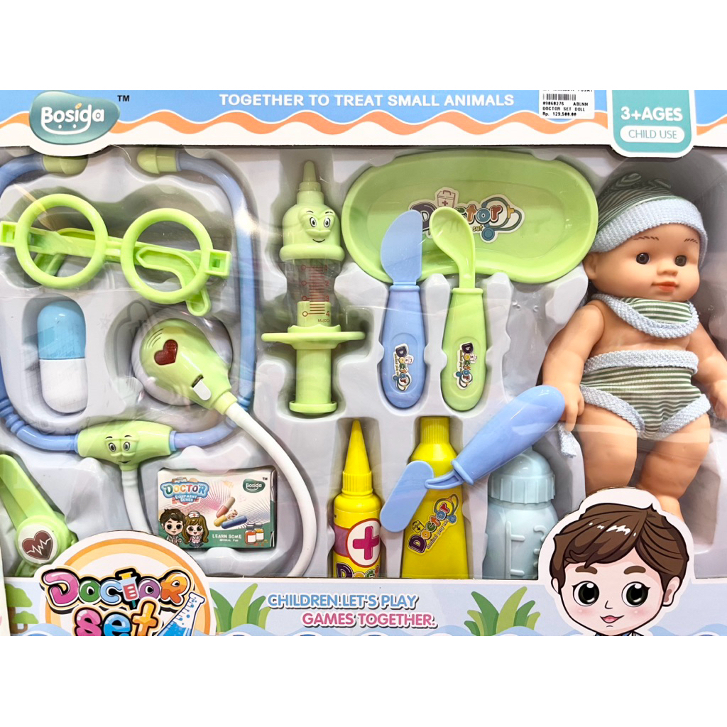 Mainan anak dokter set bayi baby boneka dokter dokteran set alat kedokteran stetoskop obata doll (09
