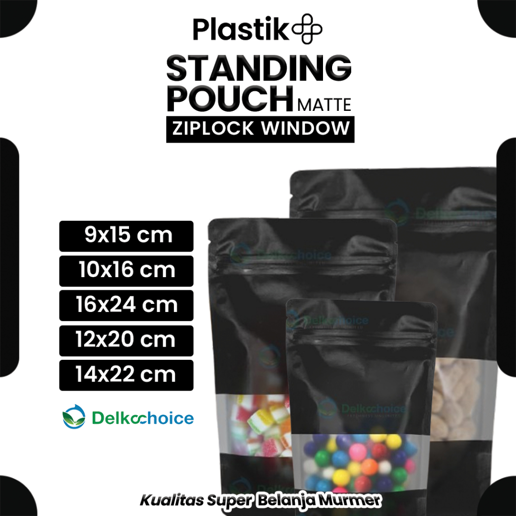 Kemasan Standing Pouch Matte Doff HITAM (BLACK) Kemasan klip Window Ziplock Plastik Klip Harga Murah