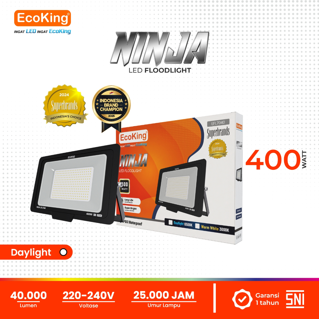EcoKing Lampu Sorot LED Flood Light Ninja 400W Cahaya Putih (NINJA-EFL7040DL)
