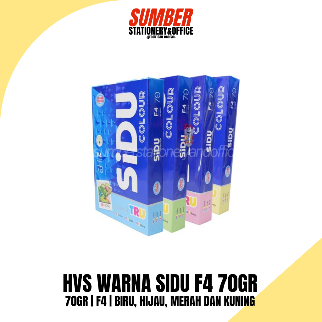 

Kertas HVS Warna Sidu F4 70gsm – Biru Hijau Merah Kuning – [1 Rim] (HVS-SDW-70)