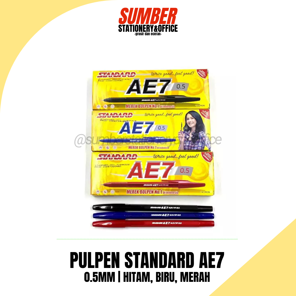 

Pulpen Standard AE7 / AE-7 Bolpoin Isi 12 PCS - Hitam Biru Merah [1 Pack]