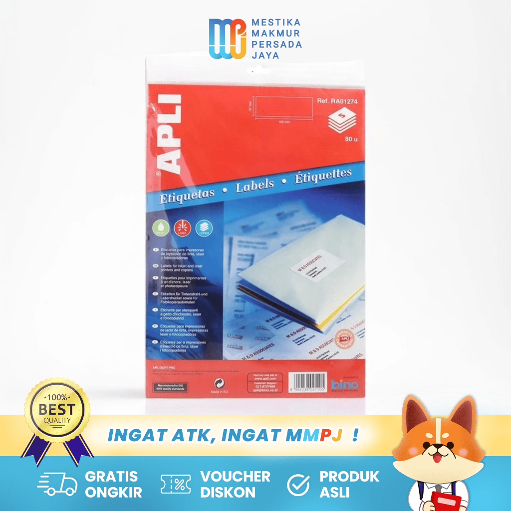 

APLI Kertas Label Nama A4 5 Lembar 105x37mm Stiker Label Printer Inkjet Laser RA01274